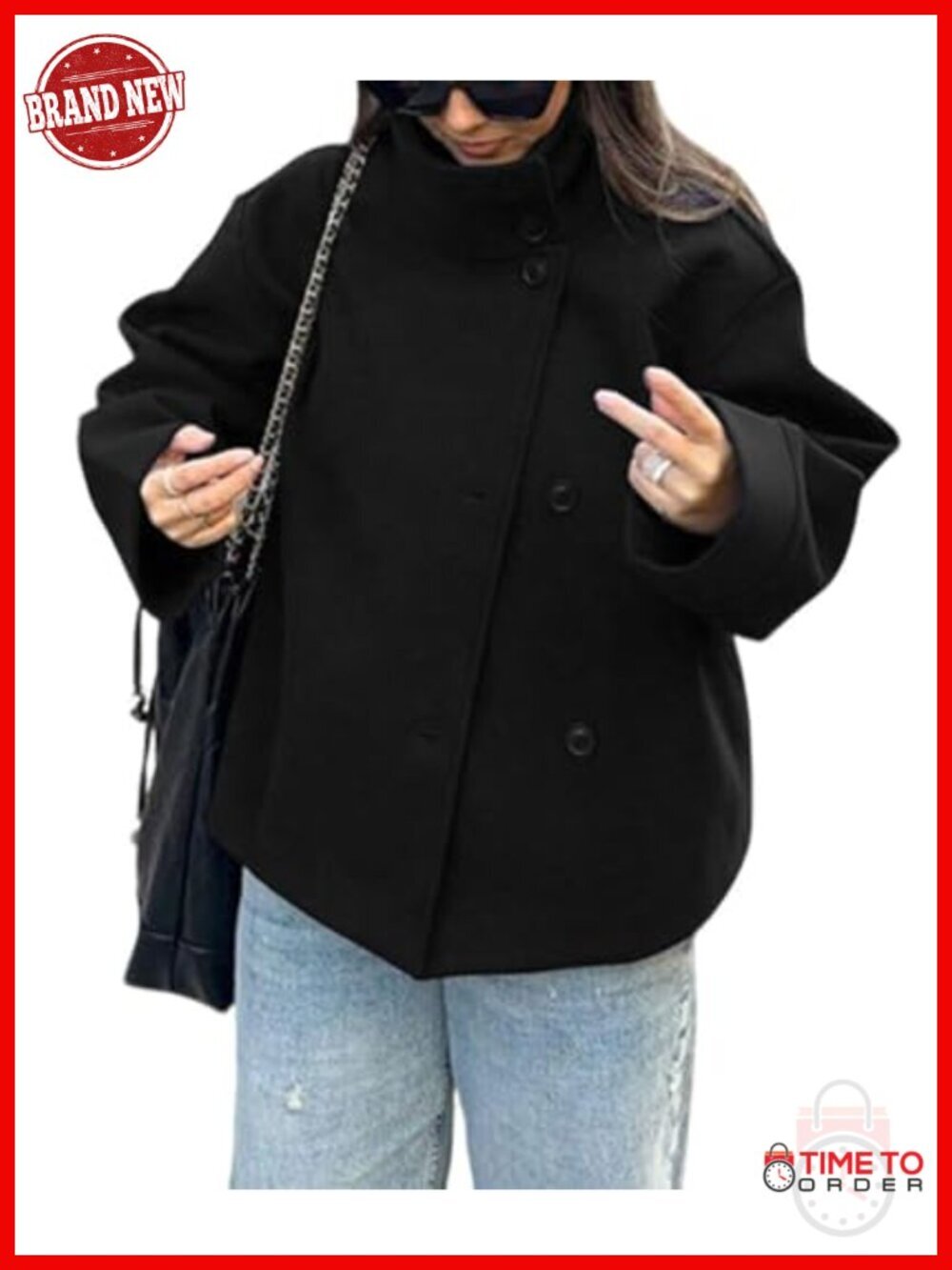 Wool Blend Crop Pea Coat Short Winter Jacket